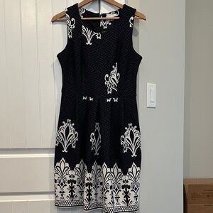 New York & Company Elegant Navy and White Midi Dress